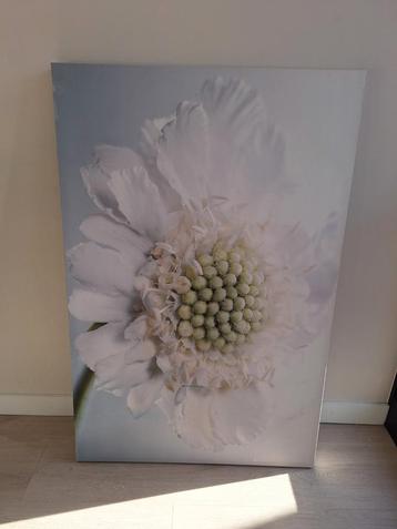 Groot canvas schilderij met bloem in blauw groen wit kleur