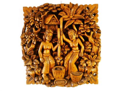Balinees 3 dimensionaal houtsnijwerk paneel Bali Indonesië, Antiek en Kunst, Kunst | Niet-Westerse kunst, Ophalen of Verzenden