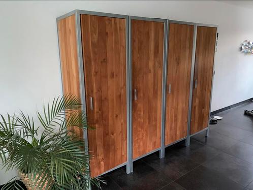 Moderne teak houten garderobe / kledingkast (4x), Huis en Inrichting, Kasten | Kledingkasten, Zo goed als nieuw, 200 cm of meer