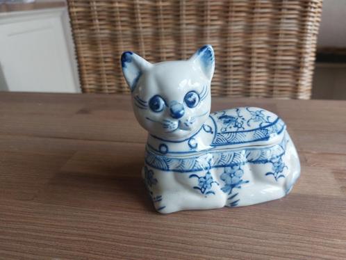 Prachtige Vintage Kat Poes Sieraden Bakje Porselein China, Verzamelen, Beelden en Beeldjes, Gebruikt, Dier, Verzenden