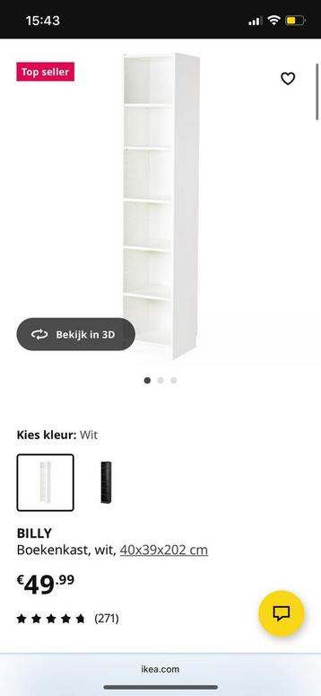Witte Ikea billy kast 40x39x236 nieuw in doos - afbeelding 2 Witte Ikea billy kast 40x39x236 nieuw in doos - afbeelding 2