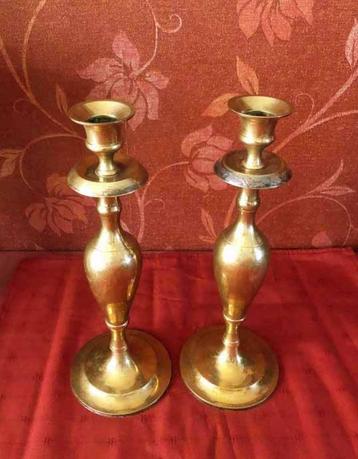 2 Brocante kandelaars set messing goud vintage klassiek