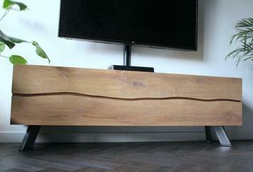 Tv-meubel zwevend tv-kast van massief eikenhout en 2 kleppen