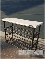 Schoenenrek zwarte steigerbuis met steigerhouten blad!, Info@hout-art.nl, Nieuw, Ophalen of Verzenden, Trendy
