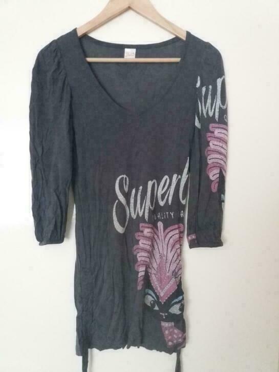 ZGAN: Pussy Deluxe longsleeve maat XS, grijs + roze details, Kleding | Dames, Blouses en Tunieken, Zo goed als nieuw, Maat 34 (XS) of kleiner