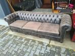 XL Chesterfield Engelse bank grijs + GRATIS BEZORGD, Gebruikt, Chesterfield, Leer, Ophalen of Verzenden