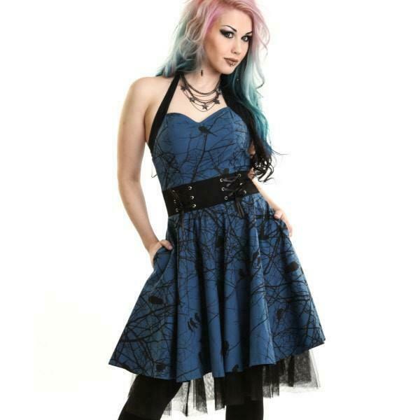 NIEUW Vixxsin Dark Crow, jurk blauw met zwart, maat S, Kleding | Dames, Jurken, Maat 36 (S), Blauw, Ophalen of Verzenden