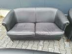 Industriële zithoek Chesterfield zwart + GRATIS BEZORGING, Chesterfield, Rechte bank, Gebruikt, Leer