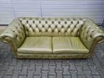 Engelse Chesterfield bank groen + GRATIS BEZORGD, Huis en Inrichting, Chesterfield, Rechte bank, Gebruikt, Leer