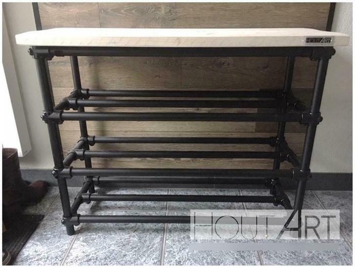Schoenenrek zwarte steigerbuis met steigerhouten blad!, Huis en Inrichting, Kasten | Schoenenkasten, Nieuw, Ophalen of Verzenden