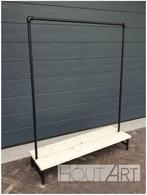Kledingrek steigerbuis met steigerhout zwart, 100 tot 150 cm, Nieuw, Met hangruimte, 25 tot 50 cm