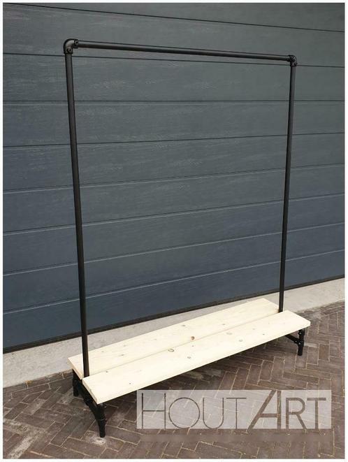 Kledingrek steigerbuis met steigerhout zwart, Huis en Inrichting, Kasten | Kledingkasten, Nieuw, 150 tot 200 cm, 100 tot 150 cm