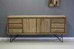 Retro dressoir teakhout op metalen pootjes, 2 meter breed!, Nieuw, 150 tot 200 cm, Dressoir, 25 tot 50 cm