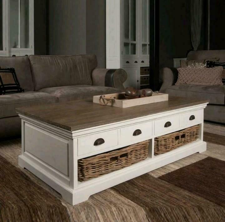 Salontafel landelijk rustiek met veel opbergruimte en manden, Huis en Inrichting, Tafels | Salontafels, Rechthoekig, Ophalen