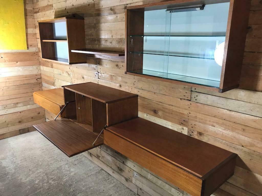 BIG SALE!! - 1960 RETRO XL VRIJ HANGEND TEAK DRESSOIR BUREAU, Huis en Inrichting, Kasten | Dressoirs, Gebruikt, Met klep(pen)