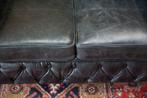 Nieuwe Chesterfield bank. Zwart leer. 2 zits. Rundleer., 150 tot 200 cm, Ophalen of Verzenden, Rechte bank, Nieuw