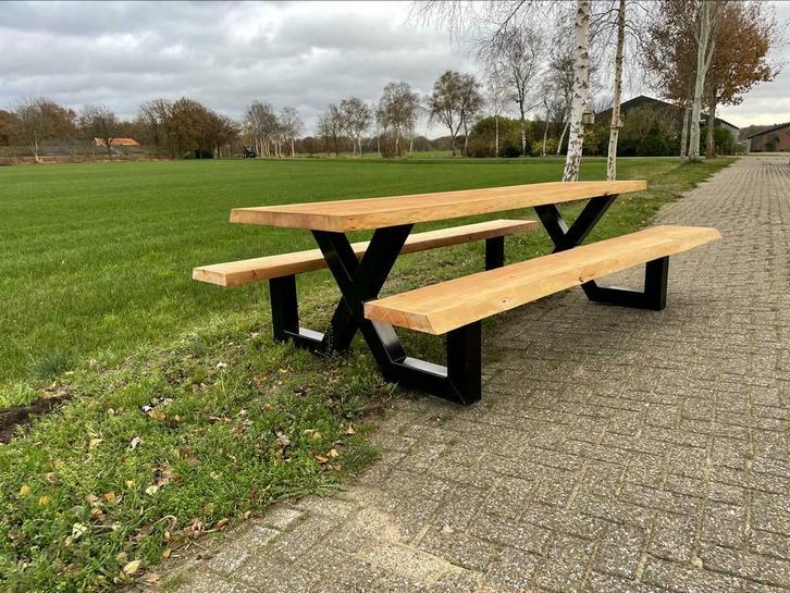 Boomstam tuintafel, Tuin en Terras, Picknicktafels, Nieuw, Rechthoekig, Hout, Ophalen of Verzenden
