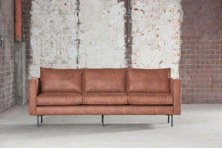 3 zits bank 'Rodeo' cognac kleurige stof, 240 cm breed., Huis en Inrichting, Banken | Bankstellen, Nieuw, Rechte bank, Vierpersoons of meer