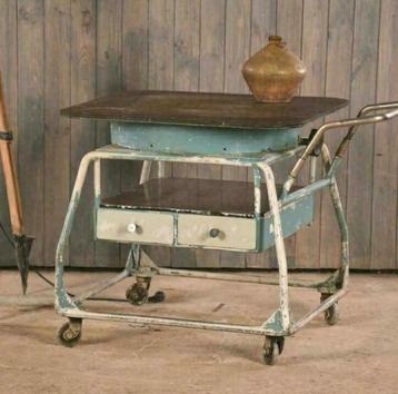 Werktafel , industriële tafel , sidetable met 2 verdiepingen