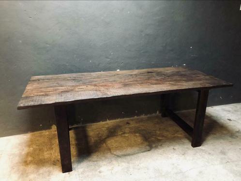 Gave grote oude houten eettafel tafel 210 x 90 cm landelijk, Huis en Inrichting, Tafels | Eettafels, Rechthoekig, Metaal, Ophalen of Verzenden