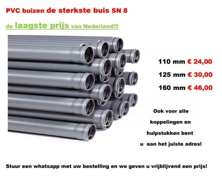 Pvc buizen van 32 tot 160 mm (110 mm buizen voor €24,00), Doe-het-zelf en Verbouw, Buizen en Afvoer, Nieuw, Afvoer, Pvc, 4 tot 6 meter