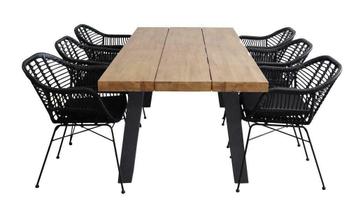 6 Oslo stoelen Black/Naturel| 210x100cm Calpe tuintafel