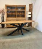 Ovale tafel met houten kruispoot massief teakhout<nieuw>, Teakhout, Ophalen of Verzenden, Vijf personen of meer, Ovaal