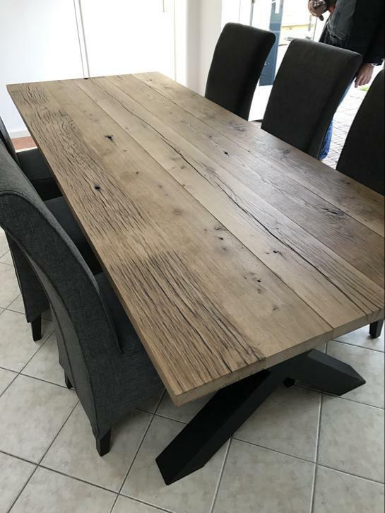 Eettafel oude eiken wagondelen, Huis en Inrichting, Tafels | Eettafels, Nieuw, 50 tot 100 cm, 200 cm of meer, Vijf personen of meer