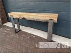 Sidetable oud eiken spoorbiels / bielzen upoot, 45 tot 60 cm, Nieuw, 75 cm of meer, Rechthoekig