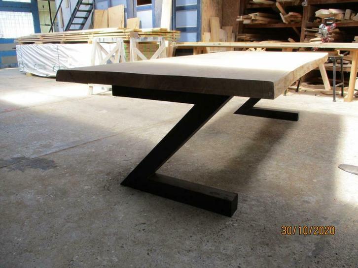 eikentafel massief met ijzeren Z onderstel, Huis en Inrichting, Tafels | Eettafels, Nieuw, 100 tot 150 cm, 200 cm of meer, Eikenhout