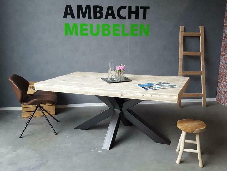 INDUSTRIELE steigerhout eettafel tafels Met BANKJE >>ACTIE<<, Huis en Inrichting, Tafels | Eettafels, Nieuw, Ophalen