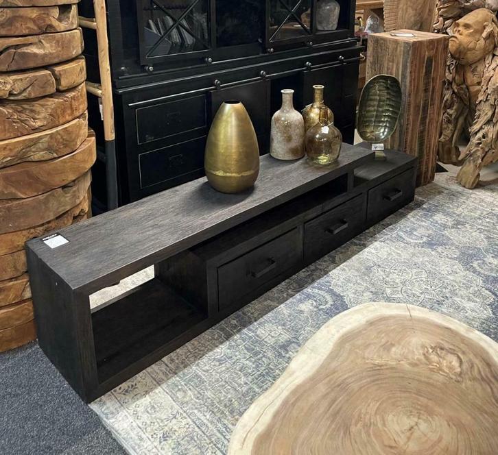 TV kast Solid zwart teak robuust 223cm, Huis en Inrichting, Kasten | Televisiemeubels, Nieuw, Minder dan 100 cm, Minder dan 50 cm