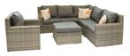 Santonio Loungeset, hoge rug dikke kussens. half rond wicker, Tuin en Terras, Wicker, Nieuw, 8 zitplaatsen, Hocker