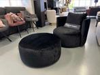 Luxe Velvet Croco Draaifauteuil + Poef Zwart - NIEUW - UNIEK, Huis en Inrichting, Fauteuils, Nieuw, 75 tot 100 cm, Stof, Ophalen of Verzenden