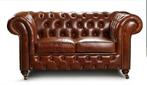 Nieuwe Chesterfield 2 zits. Cognac bruin. 100% rundleer., Verzenden, Leer