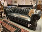 NIEUW Stoere vintage XL chesterfield 3 zits bank Zwart, Nieuw, Leer, Ophalen of Verzenden