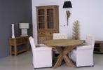 Robuuste ronde teak tafel met kruispoot ; Indoteak!, Ophalen, Tafel, Nieuw, Vijf personen of meer
