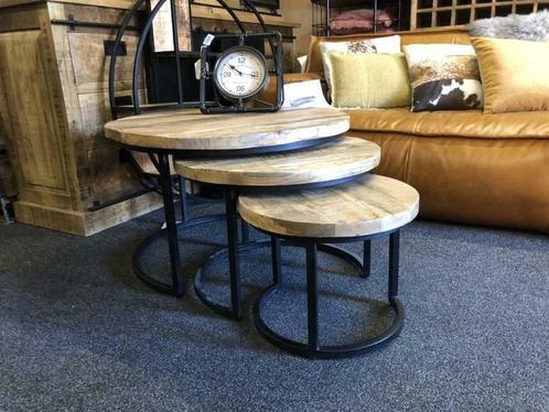 Set van 3 massief blad, Huis en Inrichting, Tafels | Salontafels, Nieuw, Minder dan 50 cm, 50 tot 100 cm, 50 tot 100 cm, Rond