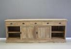 Dressoir teakhout 240cm breed, 4 deuren, 5 laden; Indoteak, Nieuw, Dressoir, 25 tot 50 cm, 200 cm of meer