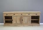 Dressoir teakhout 240cm breed, 4 deuren, 5 laden; Indoteak, Teakhout, Nieuw, Ophalen of Verzenden, Dressoir