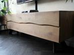 Tv-meubel zwevend tv-kast van massief eikenhout en 2 kleppen, Huis en Inrichting, Kasten | Televisiemeubels, Nieuw, Minder dan 100 cm