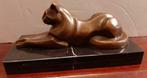 Bronzen beeld liggende kat in Art Deco stijl, Ophalen of Verzenden