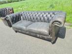 Engelse industriële Chesterfield bank + GRATIS BEZORGD, Chesterfield, Rechte bank, Gebruikt, Leer