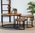 ACTIE: Mangohouten salontafel set van 3 groot formaat(Nieuw), 50 tot 100 cm, Minder dan 50 cm, Nieuw, Rond