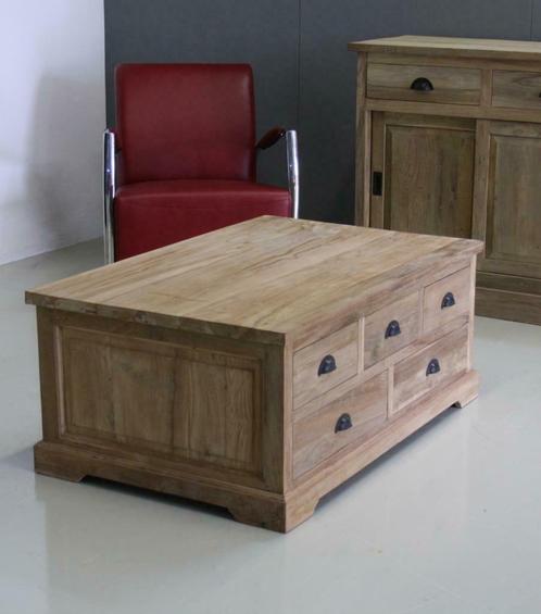 Teakhouten salontafel met 10 laden, 110x70x45cm; Indoteak, Huis en Inrichting, Tafels | Salontafels, Nieuw, Minder dan 50 cm, 50 tot 100 cm