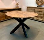 Tafel rond Acacia metalen kruispoot 120/130cm, Huis en Inrichting, Tafels | Eettafels, Nieuw, 100 tot 150 cm, 100 tot 150 cm, Rond