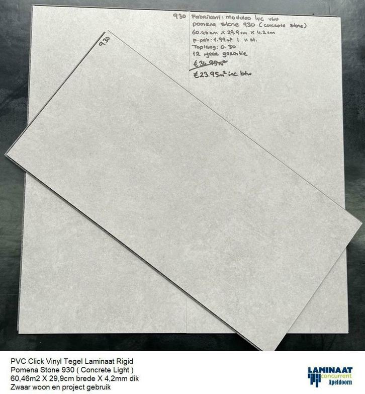 Pvc Click Tegel Pomena Stone 930 Rigid 4,2mm dik, Huis en Inrichting, Stoffering | Vloerbedekking, Nieuw, Laminaat, Wit, Grijs