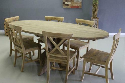 Ovale teakhouten tafel 260cm direct leverbaar; Indoteak, Huis en Inrichting, Tafelonderdelen, Nieuw, 200 cm of meer, 100 tot 150 cm