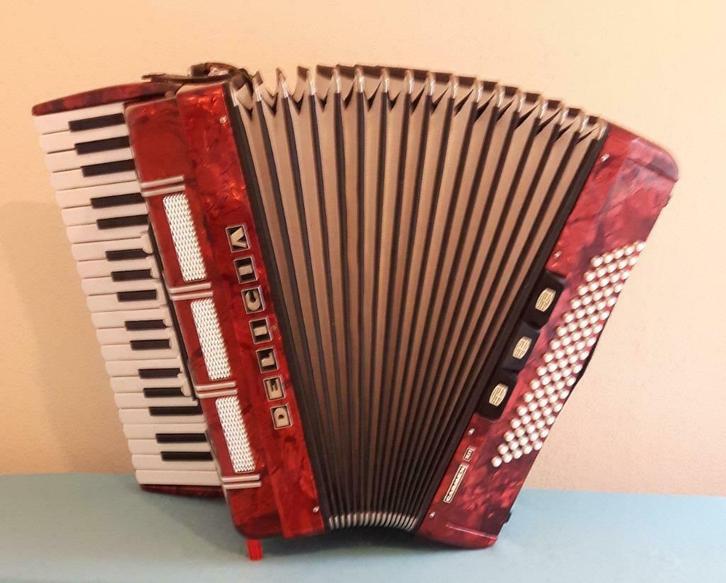 Delicia 80 bas 3 korig (te koop of te huur), Muziek en Instrumenten, Accordeons, Zo goed als nieuw, Delicia, Met koffer, Met riemen