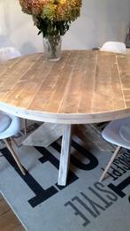 Ronde tafel oud steigerhout met platte kruispoot, Nieuw, Ophalen of Verzenden